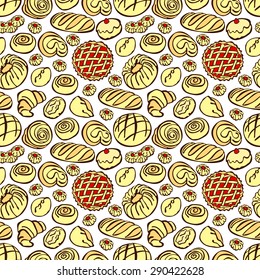 Bakery products. Vector seamless pattern (background).