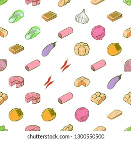 Bakery products and Vegetables set. Background for printing, design, web. Usable as icons. Seamless. Colored.