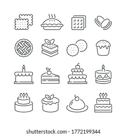 Bakery related icons: thin vector icon set, black and white kit