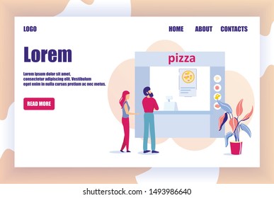Bakery, Restaurant, Cafe, Cafeteria Illustration. Vector Flat Cartoon People Choosing Fillings for Staple. Online Pizzeria Landing Page Offers Order Pizza. Traditional Italian Food Snack Wide Range