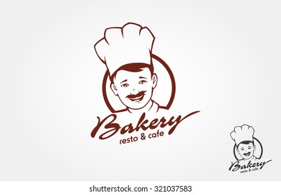 Bakery Resto  Cafe Vector Logo Illustration. This is a bakery logo design template with face of a chef. It's good for bakery logo or restaurant logo.