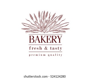 bakery retro bread or beer logo with wheat, vintage
