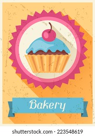 Bakery retro poster background design in flat style.