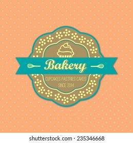 Bakery retro style label on retro polka dots background vector 
