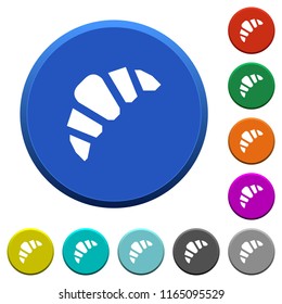 Bakery round color beveled buttons with smooth surfaces and flat white icons