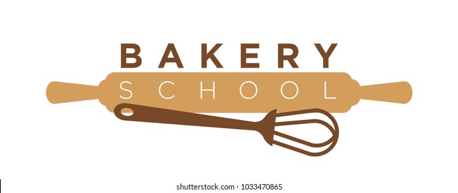 Bakery school cooking class vector icon template of whisk and rolling pin