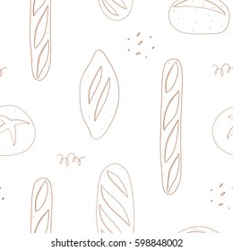 Bakery seamless pattern. Bread line art background