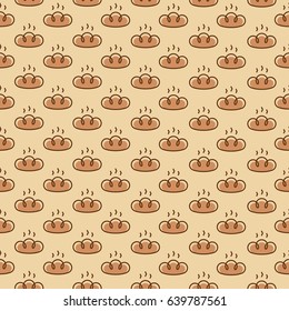 Bakery seamless pattern consisting of bread color line style on yellow background for loaf store, bread house, cafe, cupcake firm, coffee shop, food market. Vector Illustration