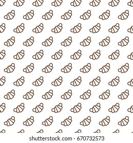 Bakery seamless pattern consisting of croissant line style on white background for coffee shop, food market, cafe, cupcake firm, loaf store, bread house. Vector Illustration