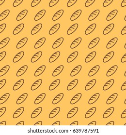 Bakery seamless pattern consisting of loaf brawn color line style on yellow background for bread house, cafe, cupcake firm, loaf store, coffee shop, food market. Vector Illustration