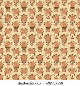 Bakery seamless pattern with cook and chefs hat color line style on brown background for loaf store, bread house, coffee shop, food market, cafe, cupcake firm. Vector Illustration
