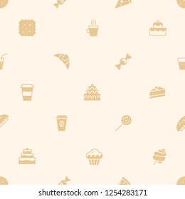bakery seamless pattern with dessert icons color flat style for cupcake, website, shop, cafe, restaurant, sweet, packaging wrapping paper. Baked background vector 10 eps