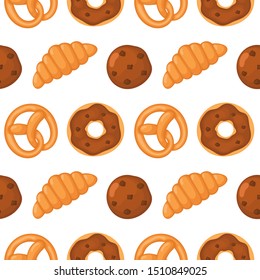 bakery seamless pattern. desserts on white background for cafe or pastry shop. illustration vector.