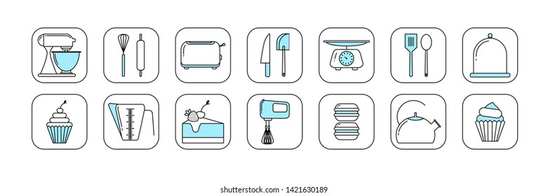 Bakery seamless  pattern of elements for bakery packaging in trendy linear style. related to cafe, cupcake shop