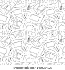 Bakery seamless  pattern of elements for bakery packaging in trendy linear style. related to cafe, cupcake shop