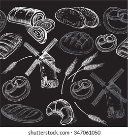 " bakery seamless pattern on black background" for design