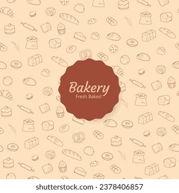 Bakery seamless pattern outline icons and logo. Hand-drawn and doodle style.