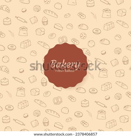 Bakery seamless pattern outline icons and logo. Hand-drawn and doodle style.