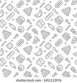 Bakery seamless pattern with thin line icons