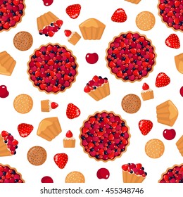 Bakery seamless pattern with various pastries. Vector illustration