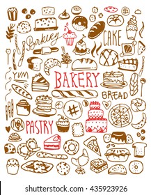 Bakery set, brown on white background