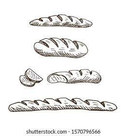 Bakery set. Collection of hand drawn bread products. Sketch style vector illustration. Isolated on white.