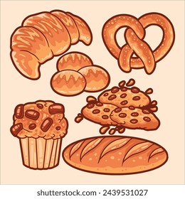 bakery set food illustration vector design