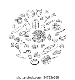 Bakery set, hand drawn vector illustration