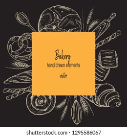 Bakery set hand drawn in vintage style. Vector illustration.Bakery or bakehouse menu design on white  background.