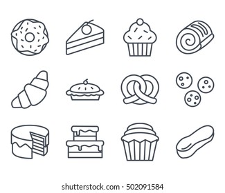 Bakery Set Icon Food Outlined