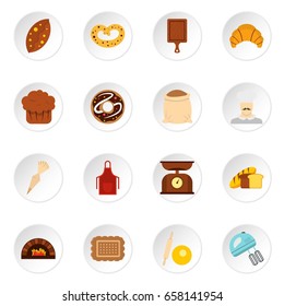 Bakery set icons in flat style isolated on white background