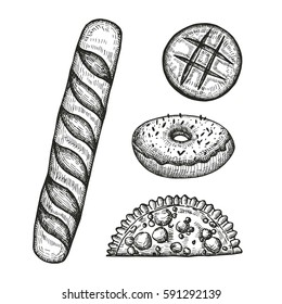 bakery set of sketches. Vintage vector illustration