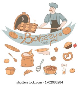 Bakery set of various elements isolate on white background .Vector graphic.