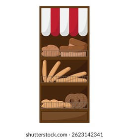 Bakery shelf with bread. Vector illustration