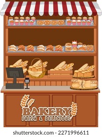 Bakery shelf with many breads illustration