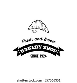 Bakery shop badge. hand drawn vector illustration of a Croissant. Isolated on white