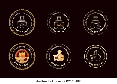 Bakery shop badge, logo. Vector. Typography design with old oven, ears of wheat silhouette. Template for restaurant identity objects