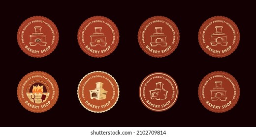 Bakery shop badge, logo. Vector. Typography design with old oven, ears of wheat silhouette. Template for restaurant identity objects
