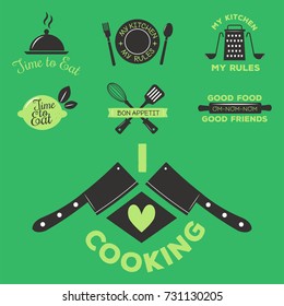 Bakery shop badges and cooking labels design classic kitchen elements set vector illustration.