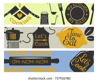 Bakery shop badges and cooking labels design classic kitchen elements set vector illustration.