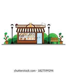 Bakery Shop. Baking store vector. Baked goods collection flat set. Icon  Logo. Rim Footpath Bread Shop.
