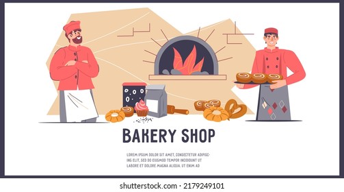 Banner oder Broschüren, flache Vektorgrafik einzeln auf Weiß. Bakehouse- oder Bakeshop-Werbebanner.