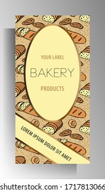 Bakery shop banner template design. Hand drawn color doodle pattern. Vector 10 EPS.