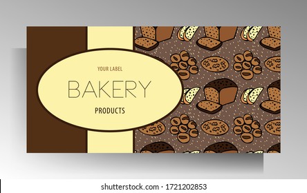 Bakery shop banner template design. Hand drawn color doodle pattern. Vector 10 EPS.