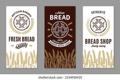 Bakery shop banner templates, backgrounds with wheat ears