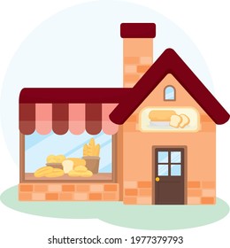 Bakery Shop with Bread  in Window Display