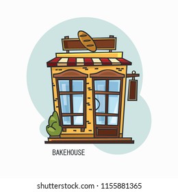 Bakery shop building or bakehouse outdoor view