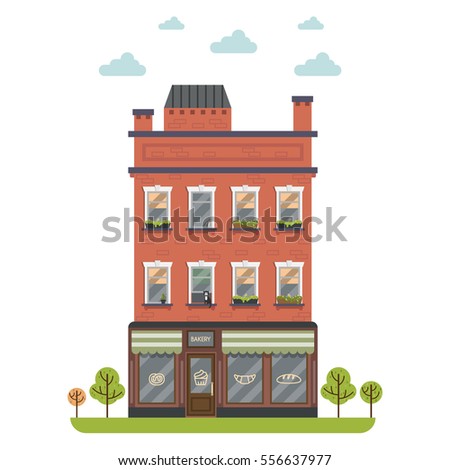 Bakery shop building facade. Flat