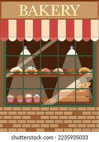 Bakery shop building facade illustration