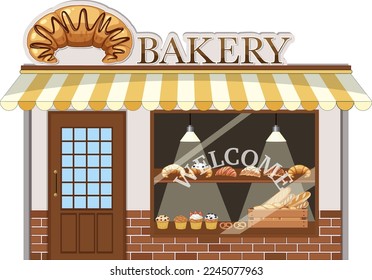 Bakery shop building facade illustration